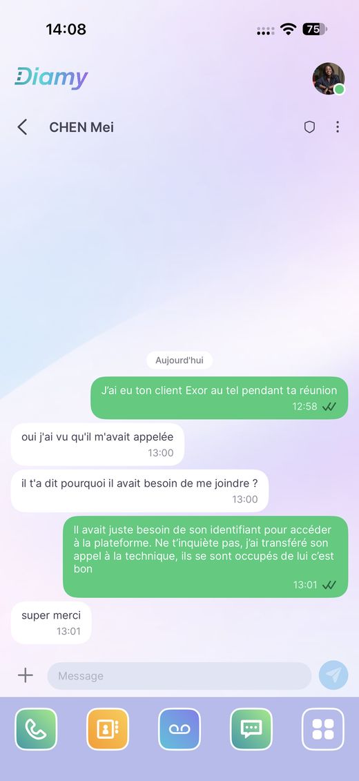 La messagerie Diamy sur mobile